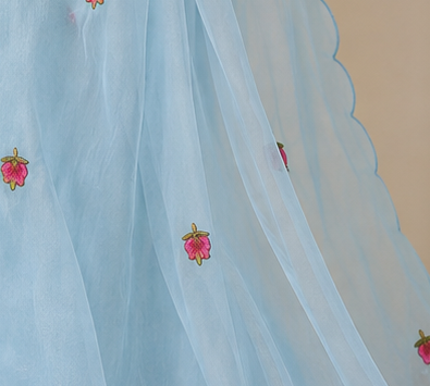 Sky Blue Mul Chanderi 3-Piece Kurti Set