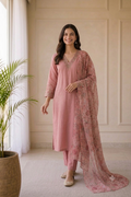 Dusty Pink Mul Chanderi 3-Piece Kurti Set